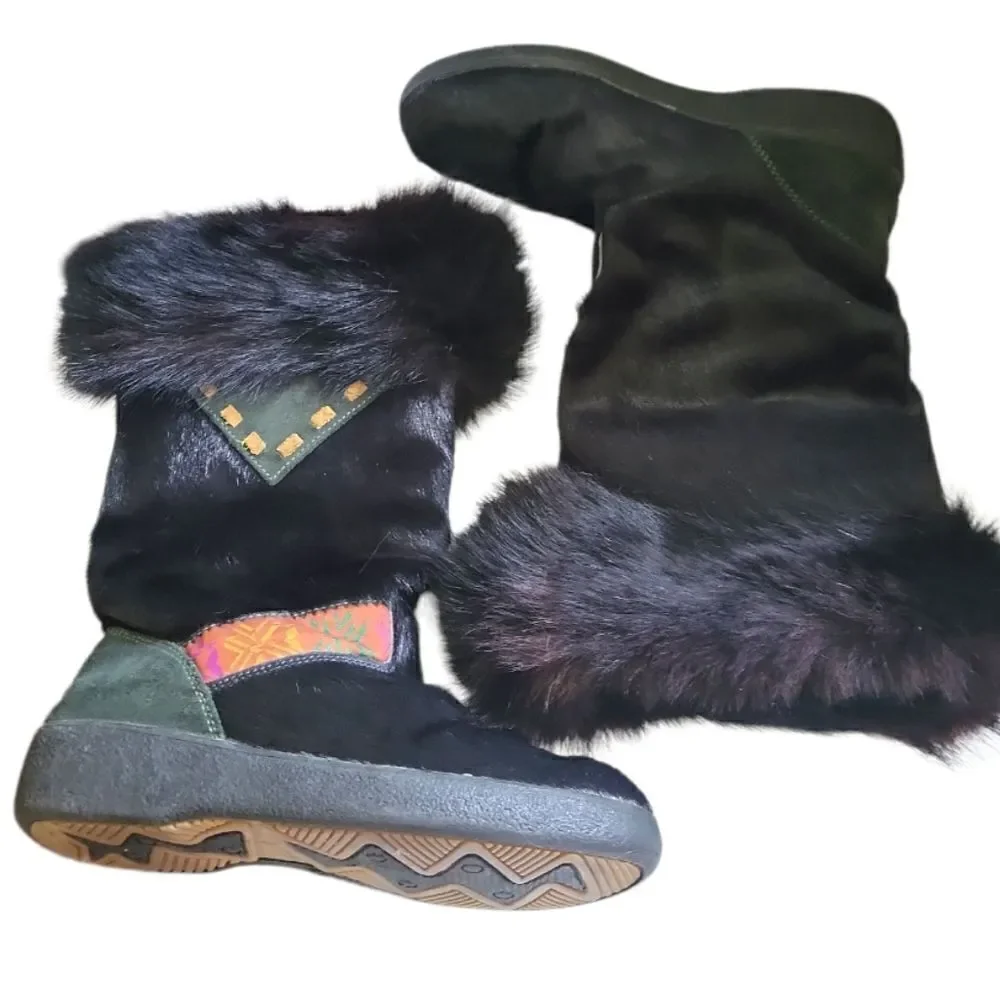 Oscar Sport‎ Taiga Black Fur Calf Hair  Boots Size EU 37 6.5